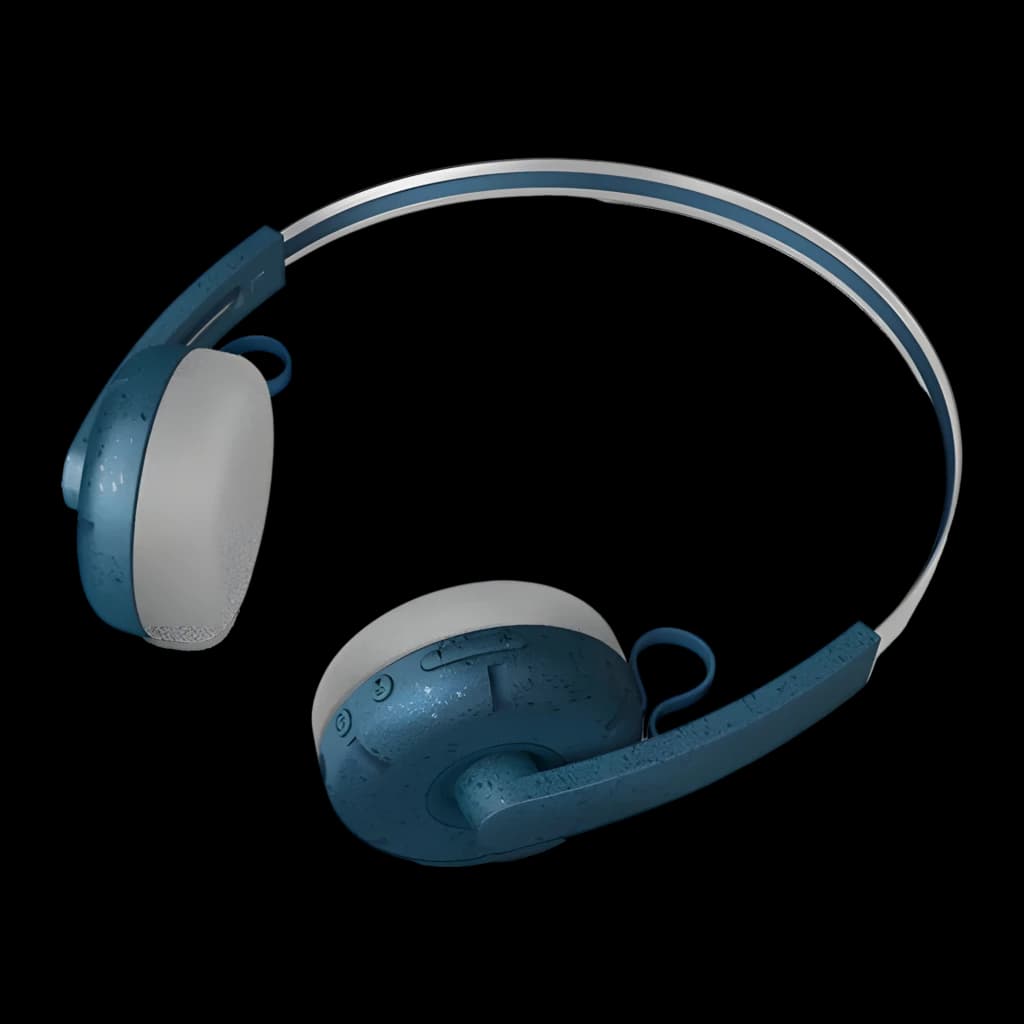 Philips TAH2000TL 2000 Series Bleu, vue latérale: arceau bicolore bleu et argenté, coussinets gris et boutons visibles