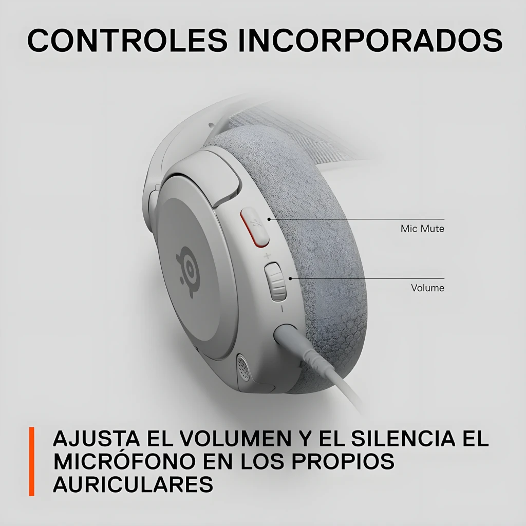 SteelSeries Arctis Nova 1P Casque Blanc, vue latérale: arceau rembourré, coussinets texturés et microphone flexible - Ítem4