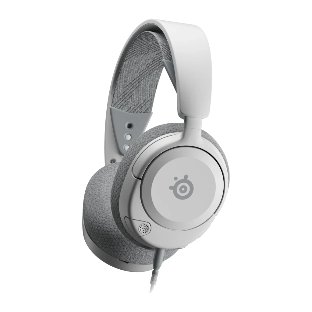 SteelSeries Arctis Nova 1P Casque Blanc, vue latérale: arceau rembourré, coussinets texturés et microphone flexible - Ítem1