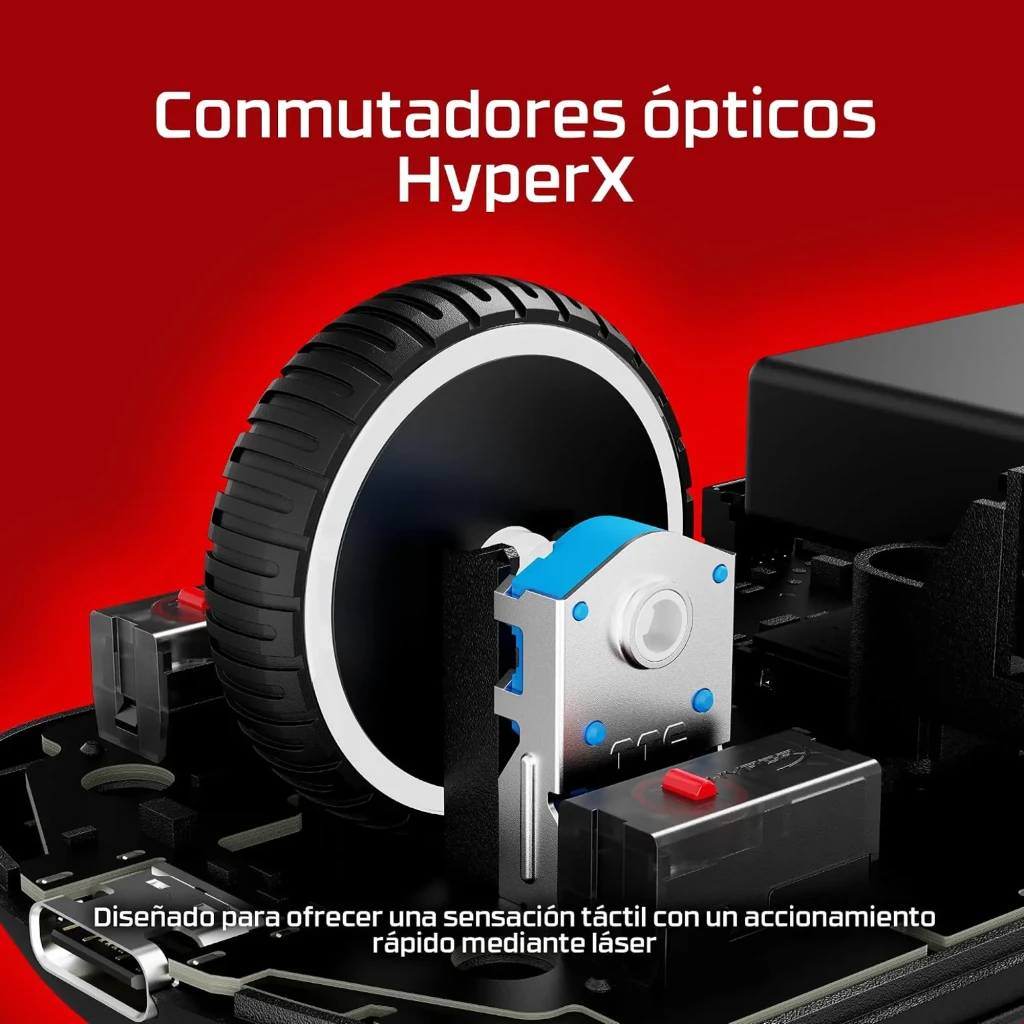 HyperX Pulsefire Saga Pro preto, vista superior: superfície texturizada, roda de scroll e logótipo HyperX na base - Item9