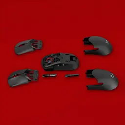 HyperX Pulsefire Saga Pro noir, vue éclatée: châssis central en nid d'abeille avec coques latérales et supérieures