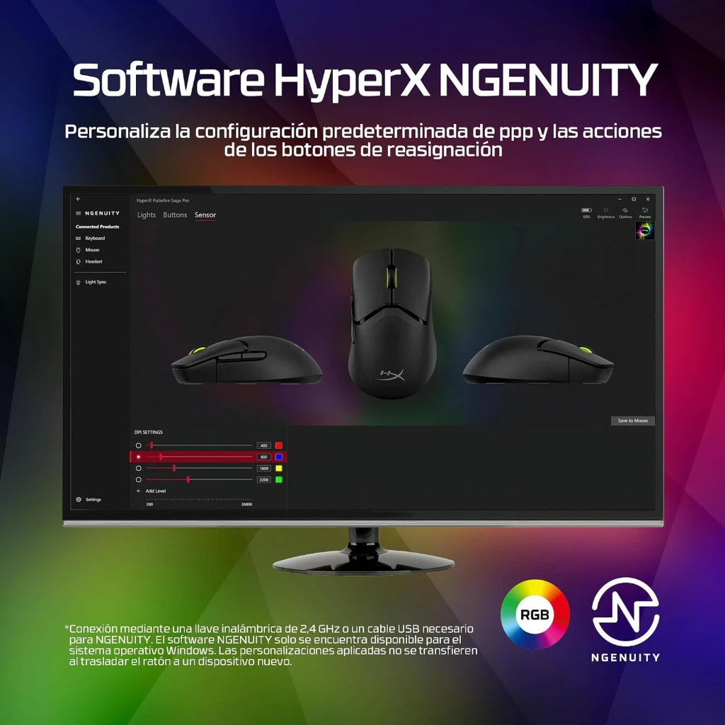 HyperX Pulsefire Saga Pro preto, vista superior: superfície texturizada, roda de scroll e logótipo HyperX na base - Item4