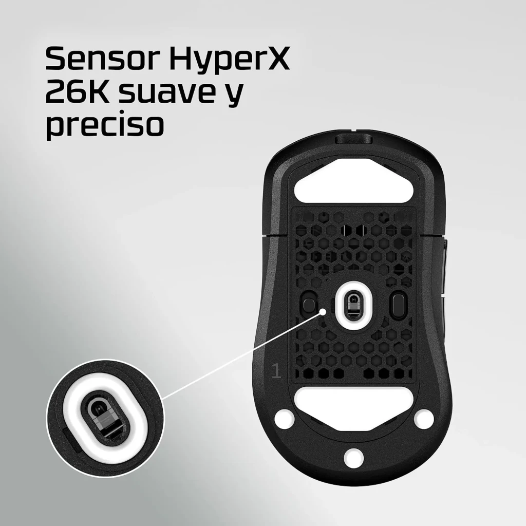 HyperX Pulsefire Saga Pro preto, vista superior: superfície texturizada, roda de scroll e logótipo HyperX na base - Item7