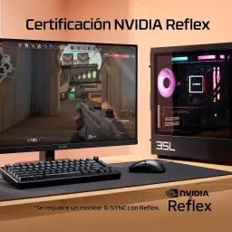 HyperX Pulsefire Saga Pro noir, scène gaming: souris sur bureau avec moniteur OMEN et PC tour, certification NVIDIA Reflex
