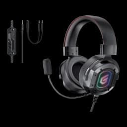 Conceptronic ATHAN03B Negro, vista principal: auricular con iluminación RGB, micrófono flexible y adaptador Y jack incluido