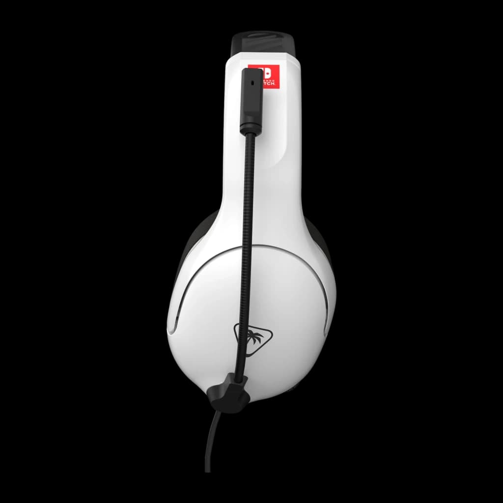 Turtle Beach Airlite Fit noir, vue latérale: casque blanc et noir avec microphone flexible et logo Turtle Beach visible