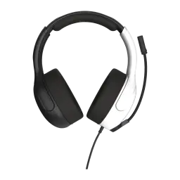 Turtle Beach Airlite Fit noir, vue de face: casque avec arceau rembourré, coussinets noirs et bras blanc avec microphone