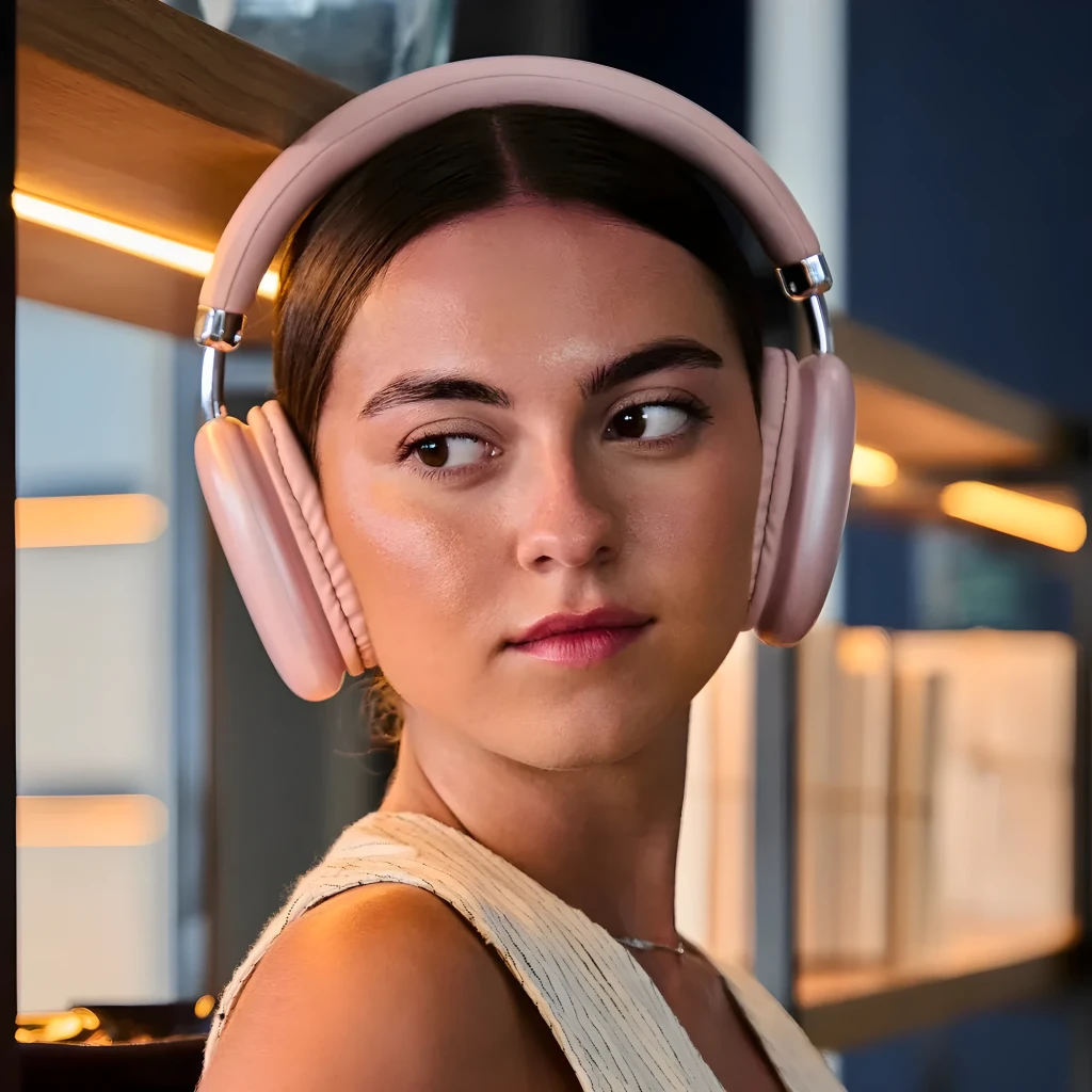 Energy Sistem Auriculares Style Rosa, vista frontal 3/4: almohadillas acolchadas, letra R y arco con detalles plateados - Ítem4