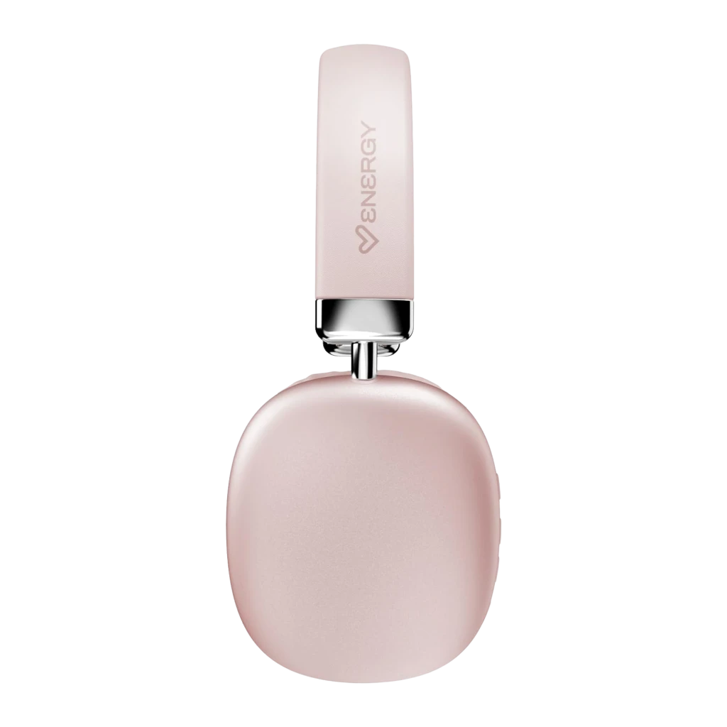 Energy Sistem Auriculares Style Rosa, vista frontal 3/4: almohadillas acolchadas, letra R y arco con detalles plateados - Ítem3