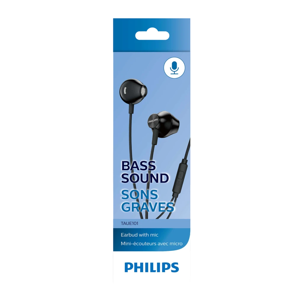 Philips TAUE101BK negro, vista frontal: dos auriculares intrauditivos con cable, logo Philips y mando en línea visibles - Ítem2