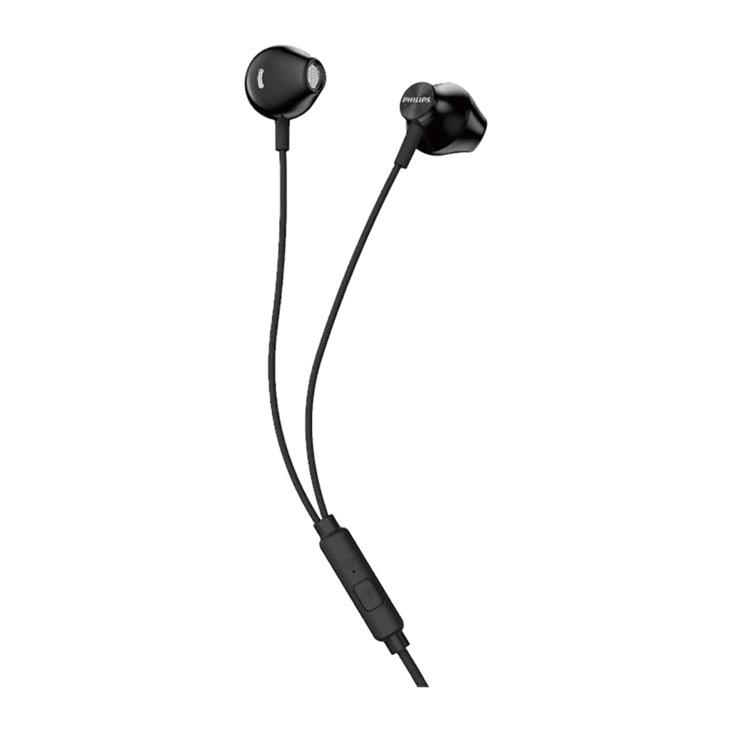 Philips TAUE101BK negro, vista frontal: dos auriculares intrauditivos con cable, logo Philips y mando en línea visibles - Ítem1