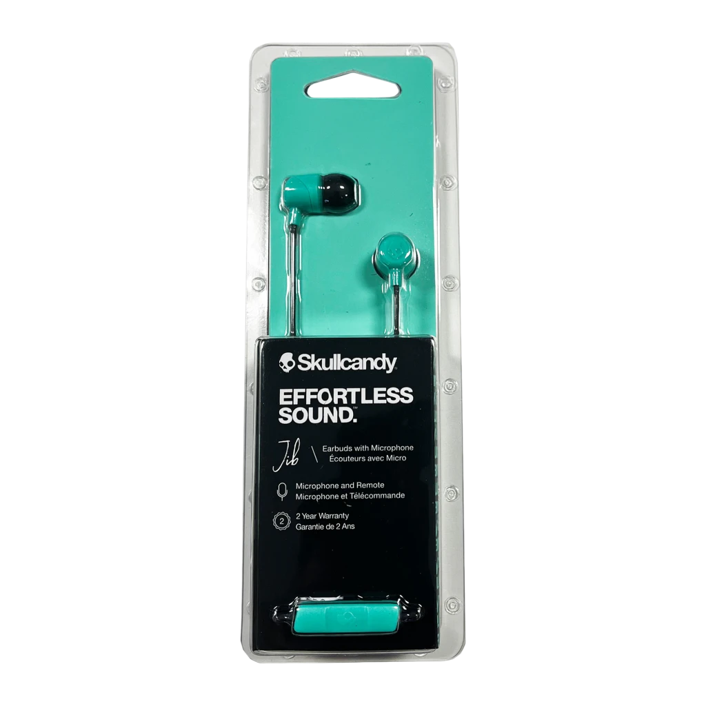 Skullcandy Jib Wired negro, vista detalle: auriculares in-ear turquesa con mando en cable y jack 3.5mm dorado - Ítem5