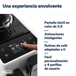 De'Longhi Rivelia EXAM440.35B Branco, detalhe ecrã tátil: dedo selecionando bebida no display cor 3,5 polegadas