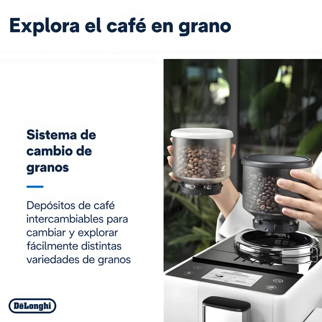 De'Longhi Rivelia EXAM440.35B Branco, vista frontal: máquina com espresso e latte, recipiente extra de grãos - Item10
