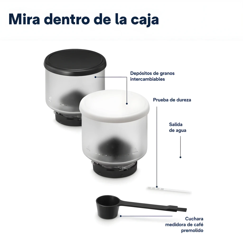 De'Longhi Rivelia EXAM440.35B Branco, vista frontal: máquina com espresso e latte, recipiente extra de grãos - Item11