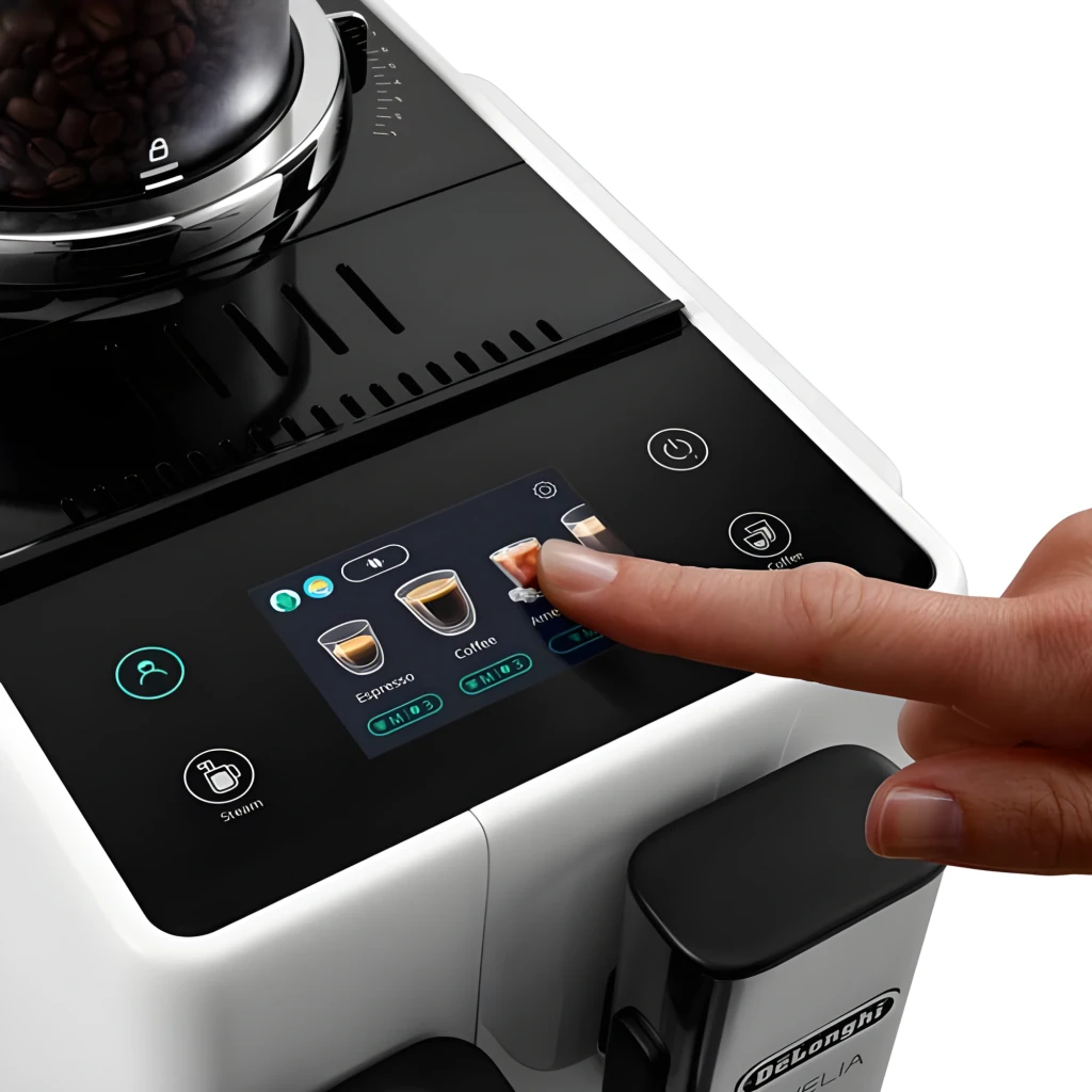 De'Longhi Rivelia EXAM440.35B Branco, vista frontal: máquina com espresso e latte, recipiente extra de grãos - Item4