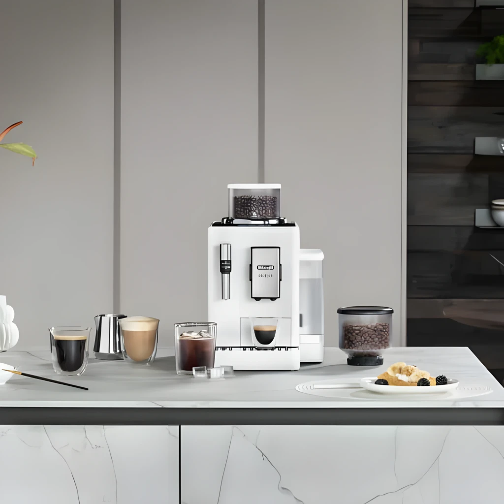 De'Longhi Rivelia EXAM440.35B Branco, vista frontal: máquina com espresso e latte, recipiente extra de grãos - Item5