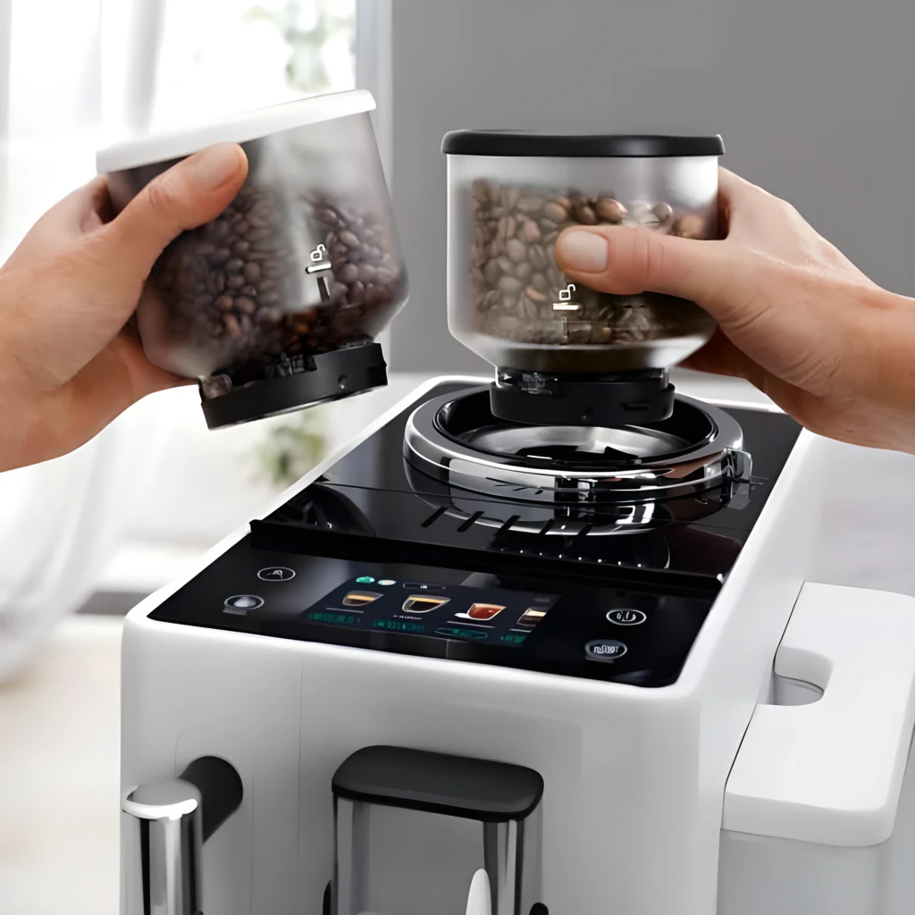De'Longhi Rivelia EXAM440.35B Branco, vista frontal: máquina com espresso e latte, recipiente extra de grãos - Item6