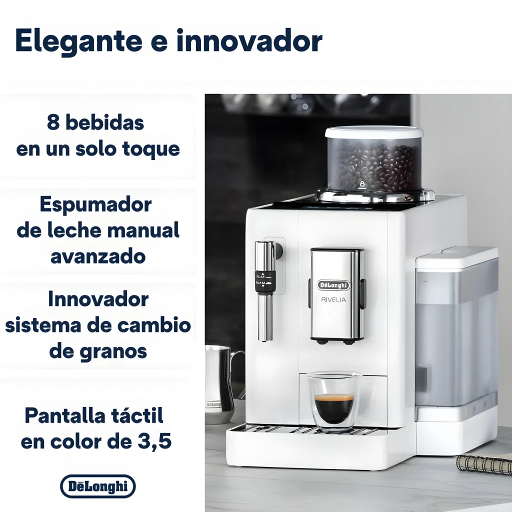 De'Longhi Rivelia EXAM440.35B Branco, vista frontal: máquina com espresso e latte, recipiente extra de grãos - Item7