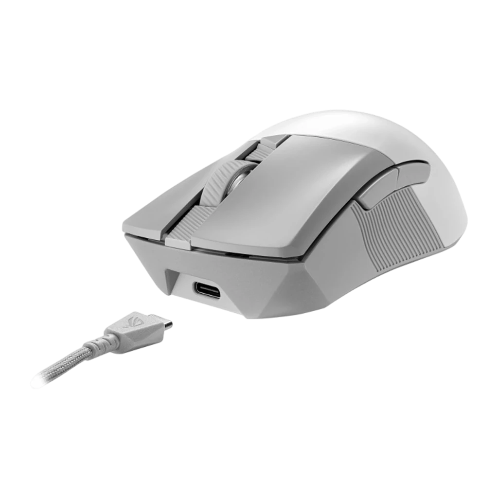 ASUS ROG Gladius III Wireless AimPoint branco, vista superior: roda de scroll texturizada e botões principais visíveis - Item3