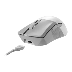 ASUS ROG Gladius III Wireless AimPoint blanc, kit vue avant: port USB-C sur la face avant et câble tressé déconnecté