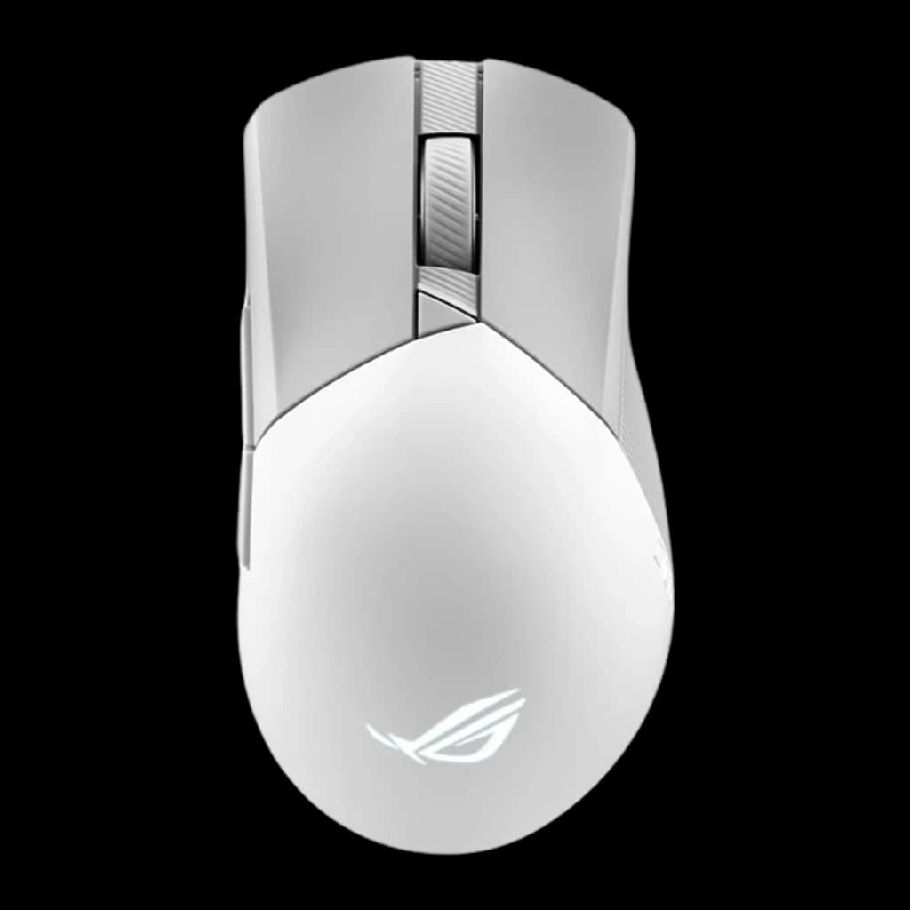 ASUS ROG Gladius III Wireless AimPoint blanc, vue de dessus: molette texturée et boutons principaux visibles