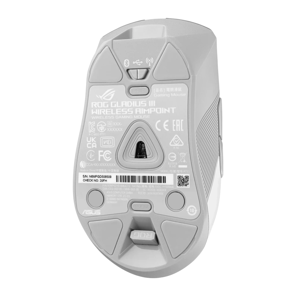 ASUS ROG Gladius III Wireless AimPoint branco, vista superior: roda de scroll texturizada e botões principais visíveis - Item2
