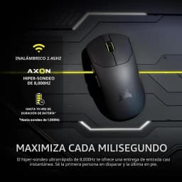 Corsair Sabre Pro V2 Ultralight Wireless negro, infografía: ratón negro sobre alfombrilla oscura con specs inalámbrico