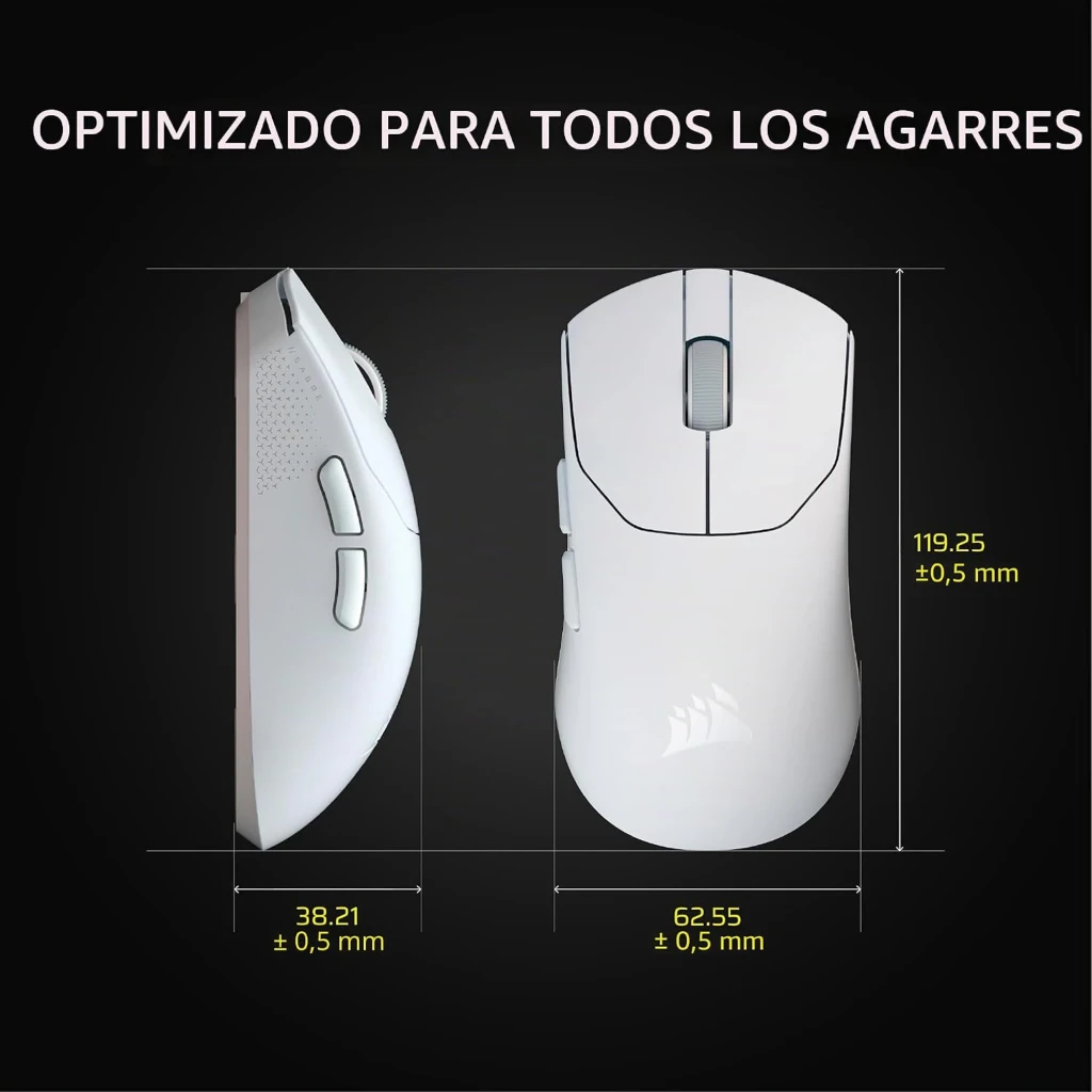Corsair Sabre Pro V2 Ultralight Wireless preto, vista superior: roda com iluminação amarela e logótipo Corsair na base - Item9