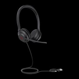 Yealink Auriculares UH35 Mono Teams USB-C/A negro, vista lateral: auricular con micrófono boom, aro rojo en cápsula y cable