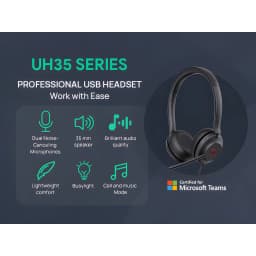Yealink Auriculares UH35 Mono Teams USB-C/A negro, infografía: características clave, micrófono doble, altavoz 35mm y