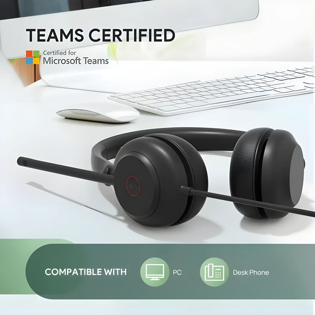 Yealink Auriculares UH35 Mono Teams USB-C/A negro, vista lateral: auricular con micrófono boom, aro rojo en cápsula y cable - Ítem4