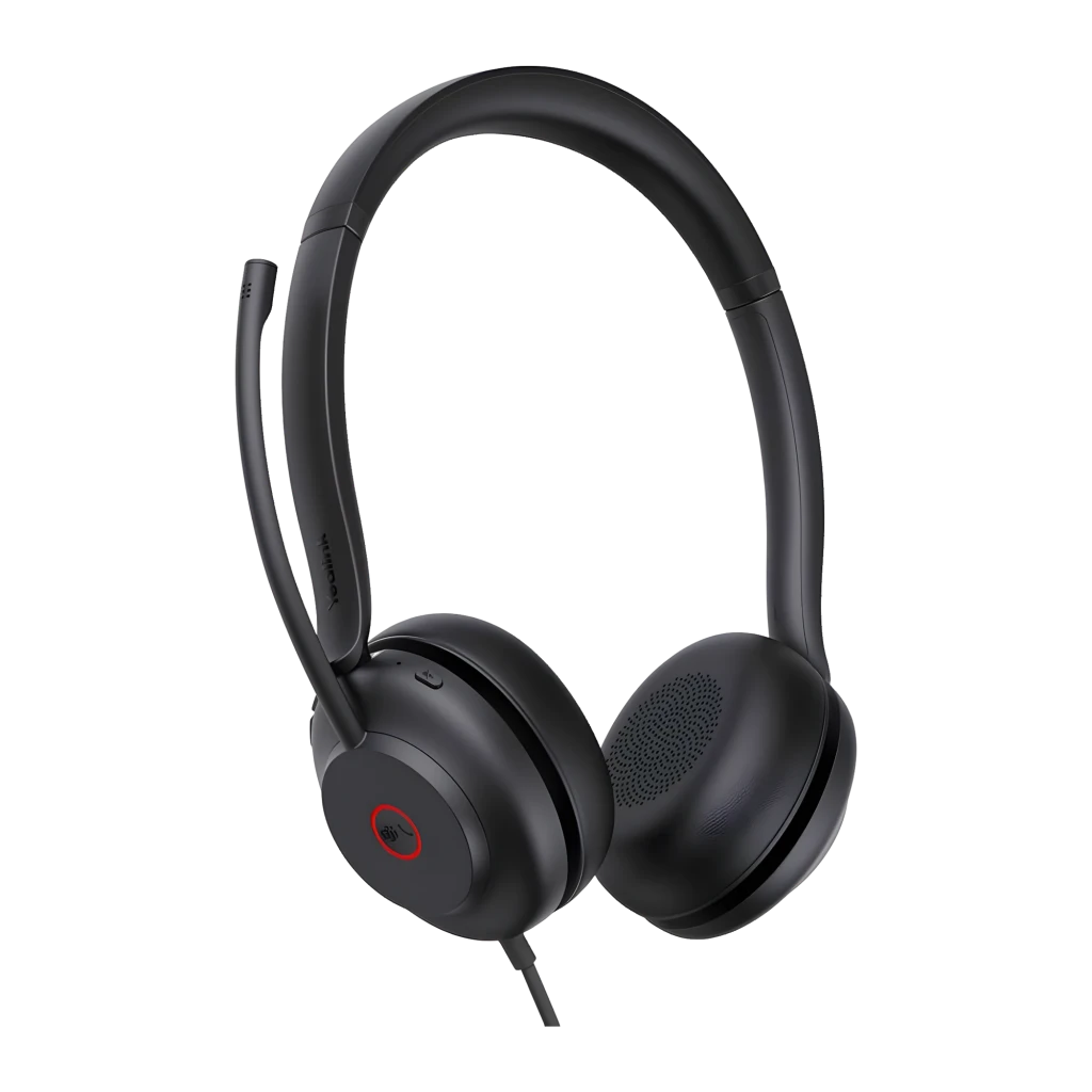Yealink Auriculares UH35 Mono Teams USB-C/A negro, vista lateral: auricular con micrófono boom, aro rojo en cápsula y cable - Ítem2