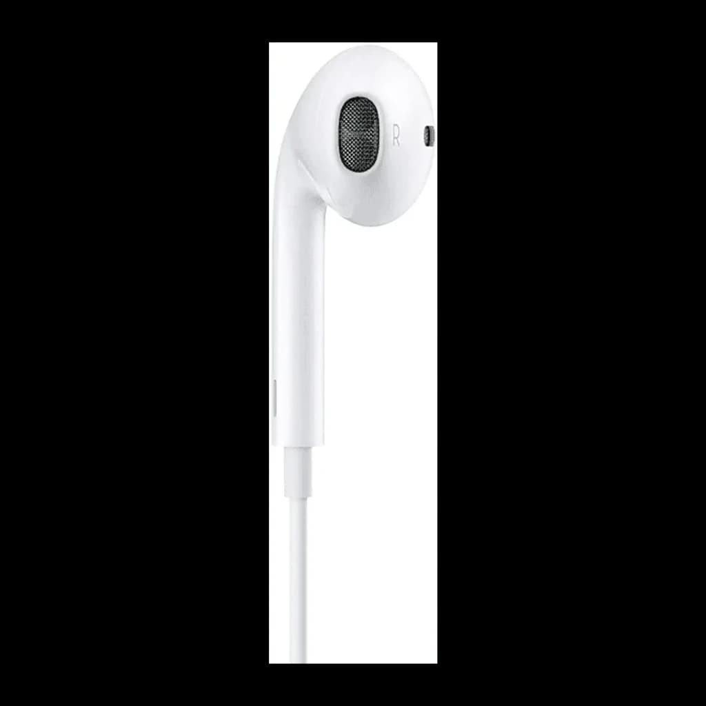 Apple EarPods USB-C blanco, vista lateral: auricular derecho con rejilla, micrófono y cable
