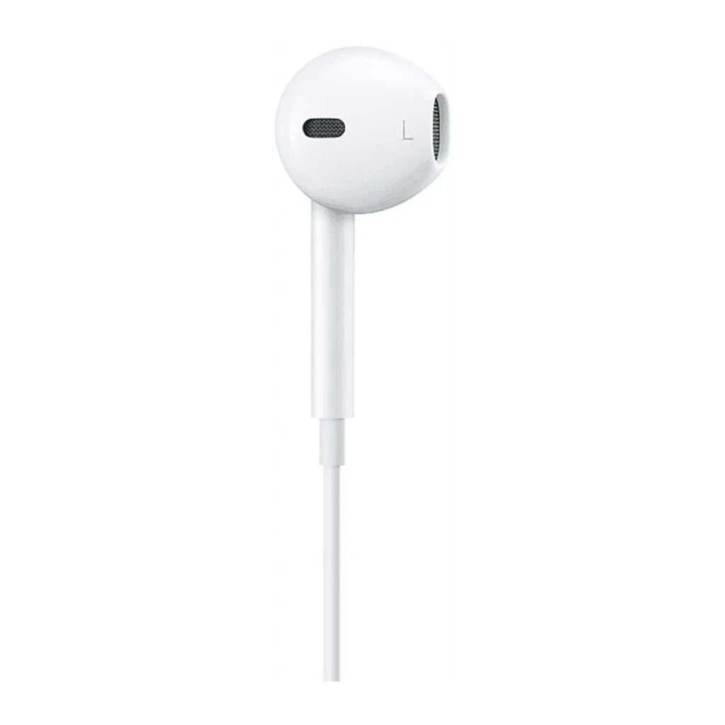 Apple EarPods USB-C Blanc, vue de face: les deux écouteurs et connecteur USB-C visibles sur fond noir - Ítem3