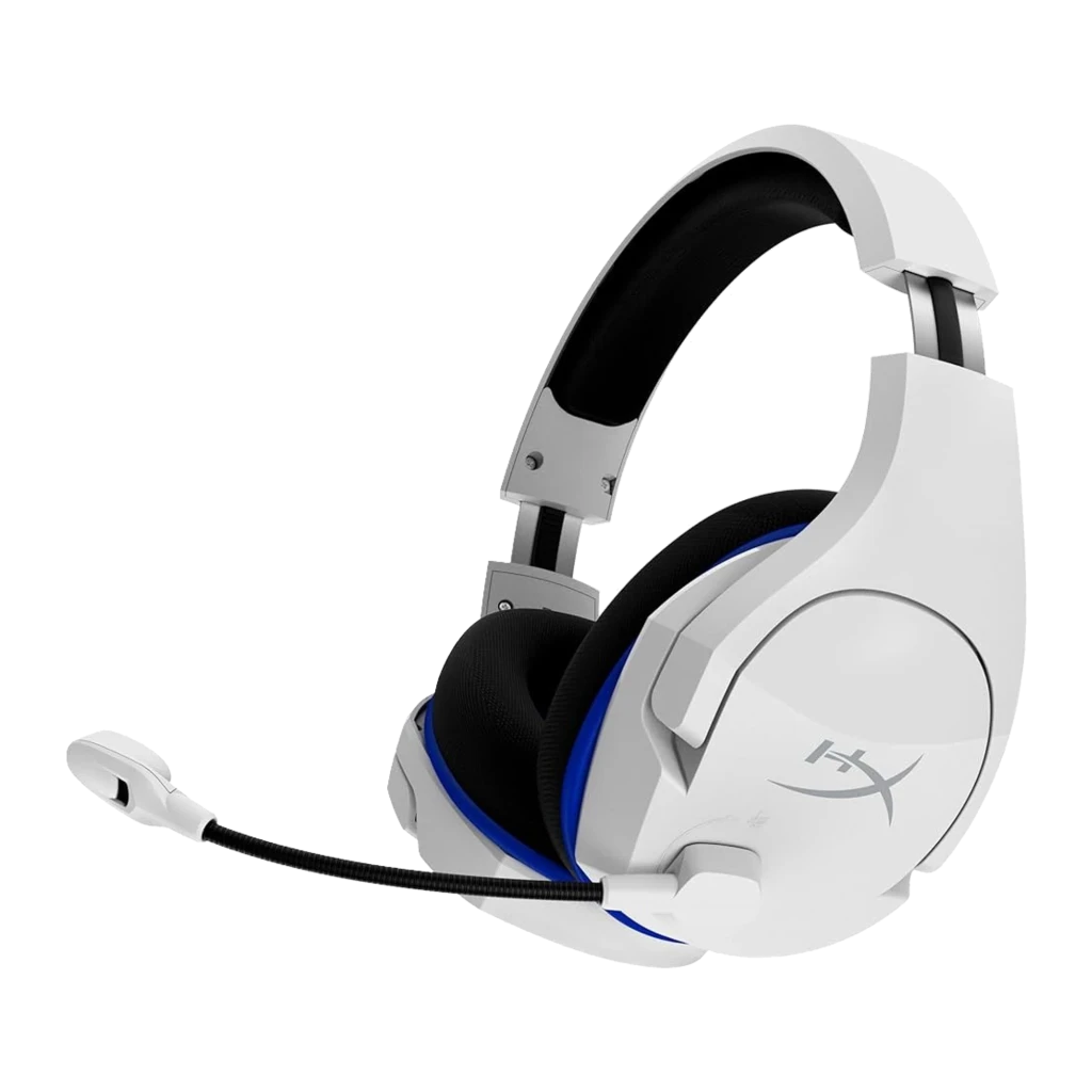 HyperX Cloud Stinger Core Wireless blanc-bleu, vue latérale droite: casque avec micro flexible, coussinets noirs et anneau - Ítem1