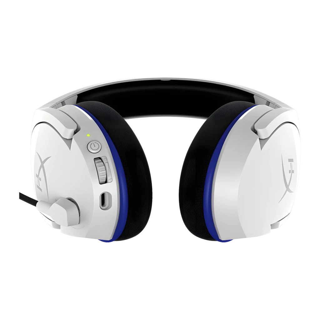 HyperX Cloud Stinger Core Wireless blanc-bleu, vue latérale droite: casque avec micro flexible, coussinets noirs et anneau - Ítem4