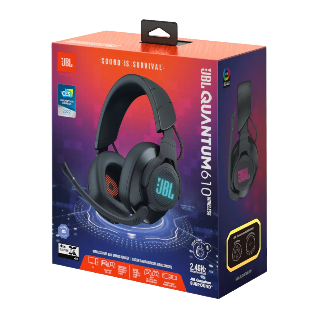 JBL Quantum 610 Wireless noir, kit: casque avec coussinets avant, micro-boom et dongle USB sans fil - Ítem4