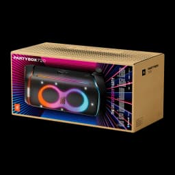 JBL PartyBox 720 800W Noir, boîte: emballage carton avec visuel de l'enceinte et éclairages LED multicolores