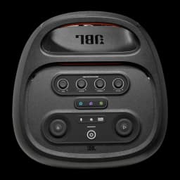 JBL PartyBox 720 800W noir, vue du dessus: poignée, boutons micro VOL BASS TREBLE ECHO et commandes