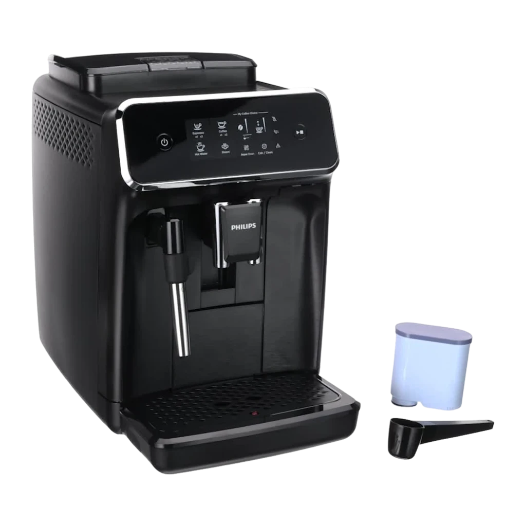 Philips Cafeteira EP2220/10 Série 2200 preto mate, vista lateral esquerda: grelha de ventilação, painel e dois copos sem - Item2