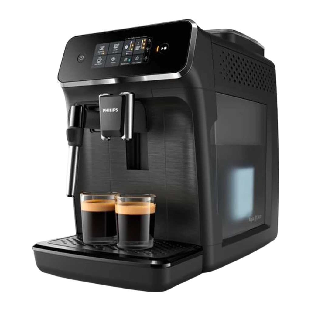 Philips Cafeteira EP2220/10 Série 2200 preto mate, vista lateral esquerda: grelha de ventilação, painel e dois copos sem - Item1