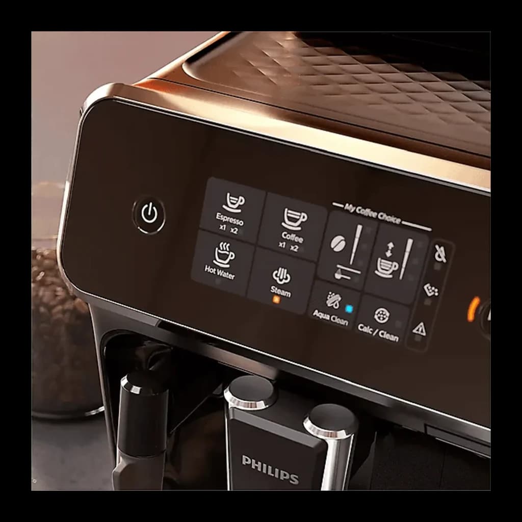 Philips Cafeteira EP2220/10 Série 2200 preto mate, detalhe painel: ecrã tátil com opções Espresso, Coffee, Steam e My Coffee