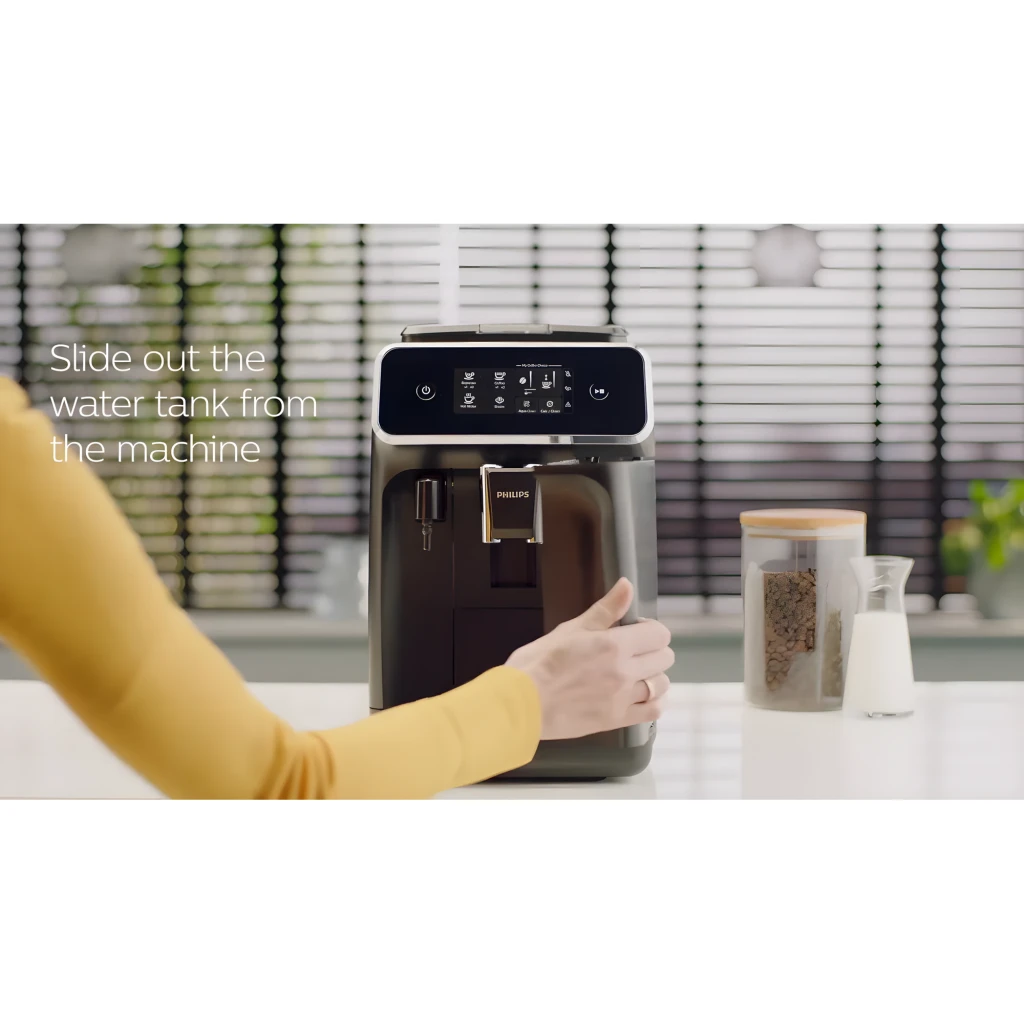 Philips Cafeteira EP2220/10 Série 2200 preto mate, vista lateral esquerda: grelha de ventilação, painel e dois copos sem - Item7