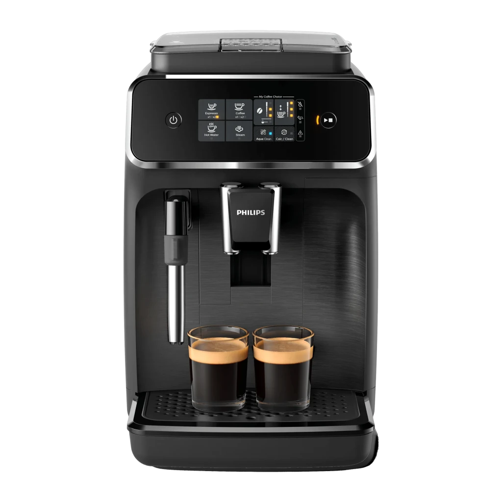 Philips Cafeteira EP2220/10 Série 2200 preto mate, vista lateral esquerda: grelha de ventilação, painel e dois copos sem - Item9