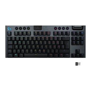 Logitech Teclado G915 TKL Inalámbrico Negro, vista superior: retroiluminación RGB LIGHTSYNC, layout QWERTZ y receptor USB