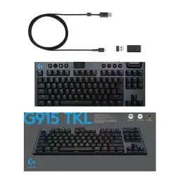 Logitech Teclado G915 TKL Preto, conteúdo da caixa: teclado, cabo USB, receptor LIGHTSPEED e caixa do produto