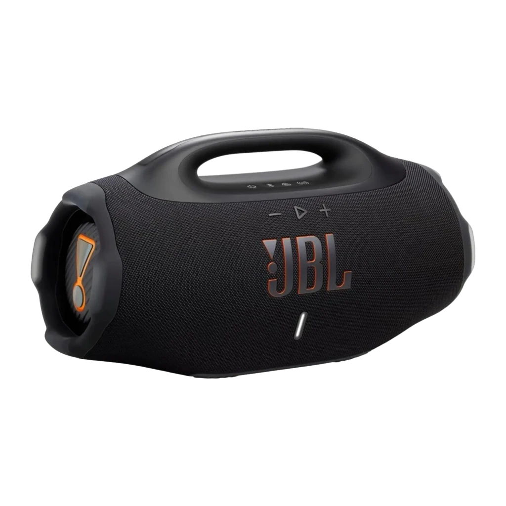 JBL Altifalante portátil Boombox 4 preto, vista frontal: grelha de tecido, logo JBL, pega e botões de controlo superiores - Item1