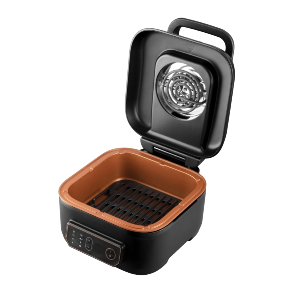 Russell Hobbs SatisFry Air & Grill 26520-56 5,5 L noir, vue avant en angle: panneau digital 230°C et liseré cuivre - Ítem2
