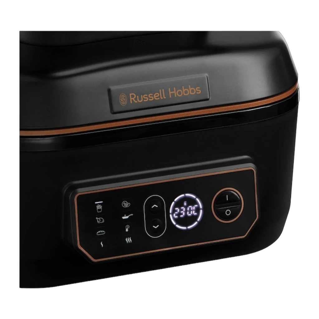 Russell Hobbs SatisFry Air & Grill 26520-56 5,5 L noir, vue avant en angle: panneau digital 230°C et liseré cuivre - Ítem3